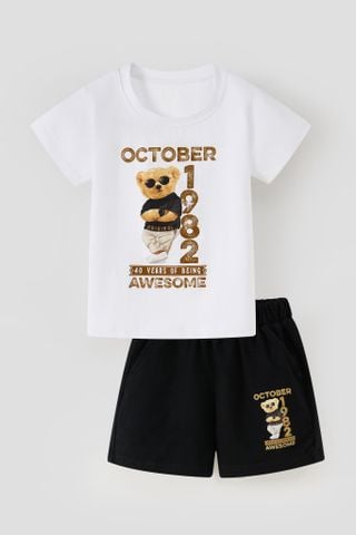 Đồ bộ thun tay ngắn gấu Teddy bé trai Rabity 960.023 (form nhỏ tăng 1 size)