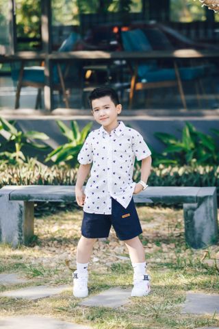 Áo sơ mi Mickey ngắn tay bé trai Rabity 502.004