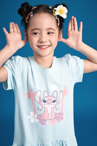Đầm thun tay ngắn Stitch Disney bé gái Rabity 550.106
