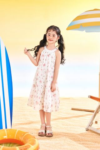 Đầm voan sát nách cổ yếm dáng tầng in hoa bé gái Rabity 952.035