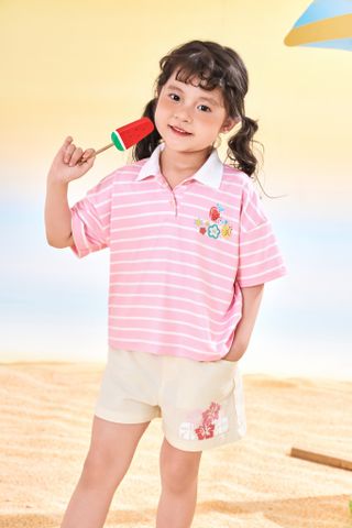 Áo thun polo tay ngắn sọc ngang họa tiết trái cây bé gái Rabity 901.010