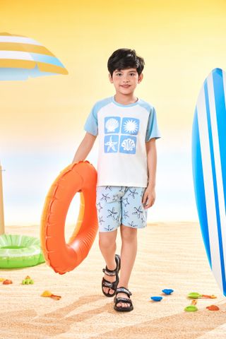 Đồ bộ thun tay ngắn quần short hoạ tiết biển cả bé trai Rabity 960.046