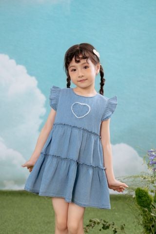 Đầm váy jean ngắn tay Vintage bé gái Rabity 950.022