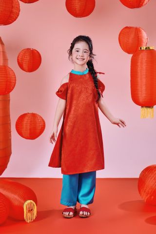 Bộ áo dài lụa hoa chìm bé gái Rabity 904.006 - Áo dài Cát Tường (kèm quần lụa dài)