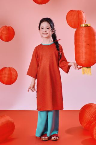 Set bộ áo dài cách tân lụa hoa chìm bé gái Rabity 916.023 - Áo dài Ánh Dương (kèm quần lụa dài)