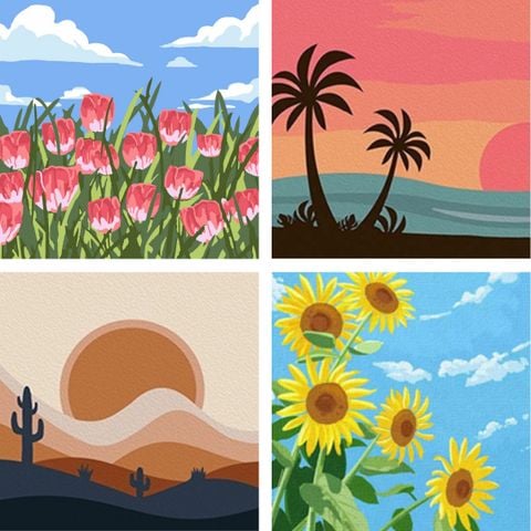 [QUÀ TẶNG] Tranh Canvas tô màu số hóa Phong cảnh 20x20cm 990.001