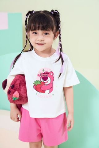 Đồ bộ thun tay ngắn Gấu dâu Lotso Disney bé gái Rabity 560.006