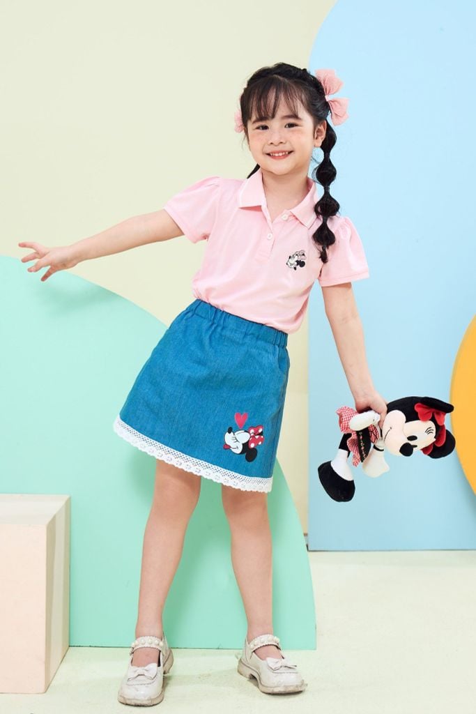 Chân váy jean Minnie có viền ren bé gái Rabity 555.004