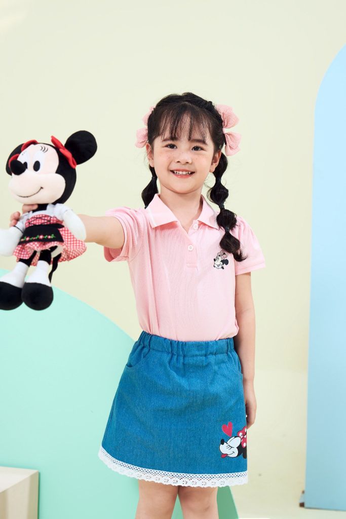 Chân váy jean Minnie có viền ren bé gái Rabity 555.004