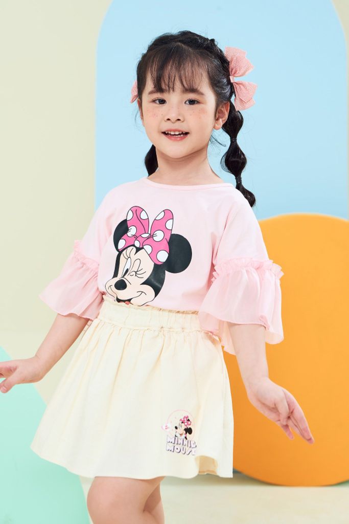 Áo thun ngắn tay phối voan Minnie bé gái Rabity 503.003