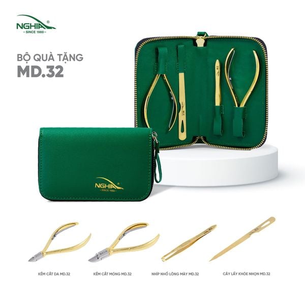  (Bộ mới) Bộ quà tặng truyền thống Kềm Nghĩa mạ vàng 24K MD.32 