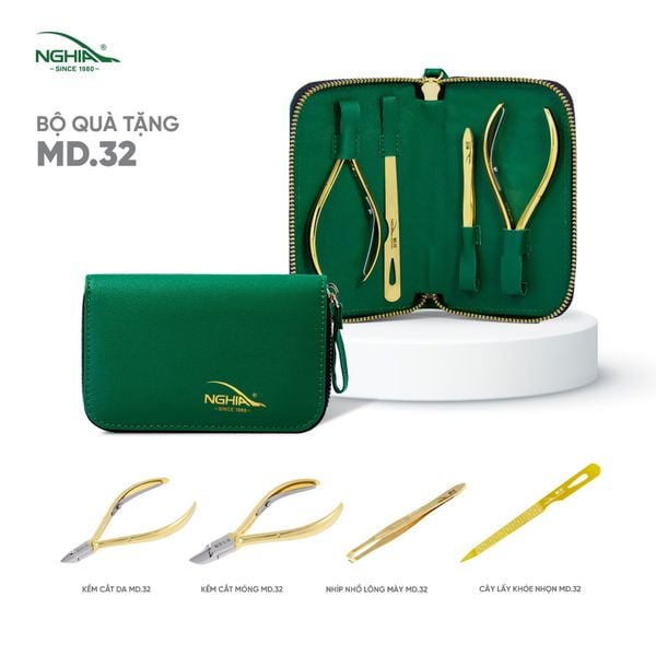  (Bộ mới) Bộ quà tặng truyền thống Kềm Nghĩa mạ vàng 24K MD.32 