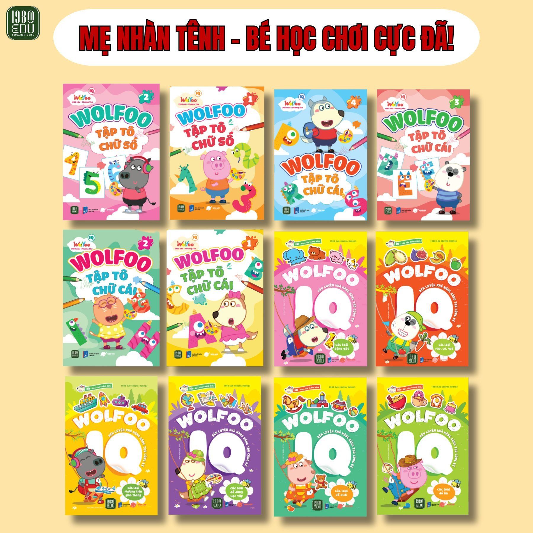  Bộ sách Wolfoo Tập Tô + Wolfoo IQ bóc dán thông minh 