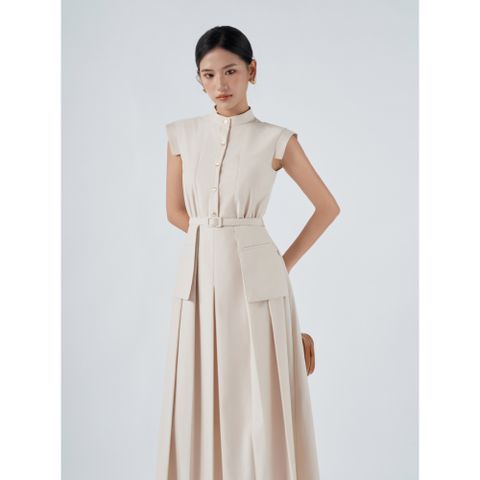 Váy Xếp Ly Không Tay Cổ Tàu