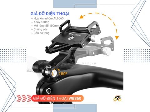 GIÁ KẸP ĐIỆN THOẠI - ADAPTER WEST BIKING - WB 360 (GẮN NẮP PÔ TĂNG)