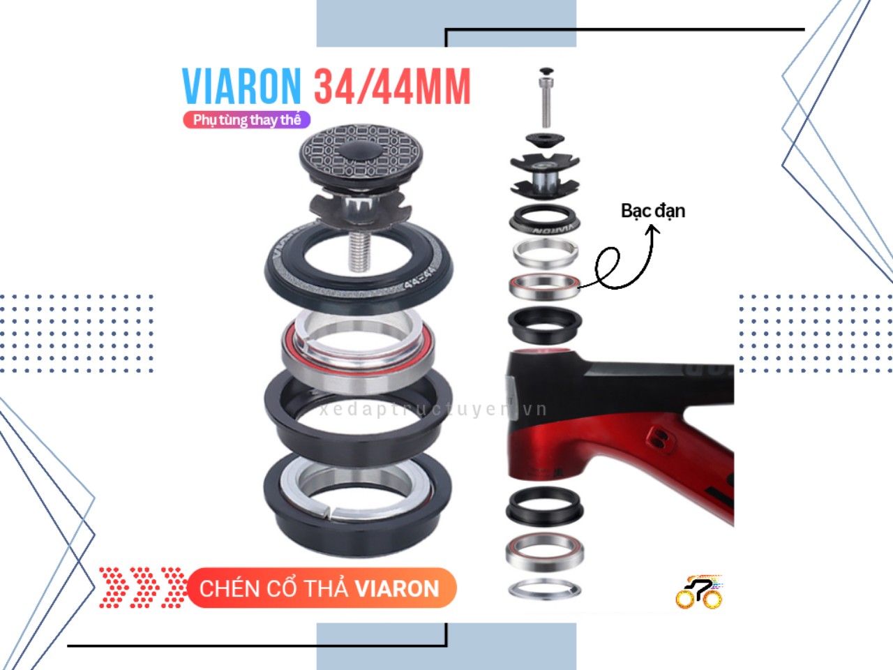 CHÉN CỔ XE ĐẠP - VIARON 44mm - CỔ THẢ - BẠC ĐẠN