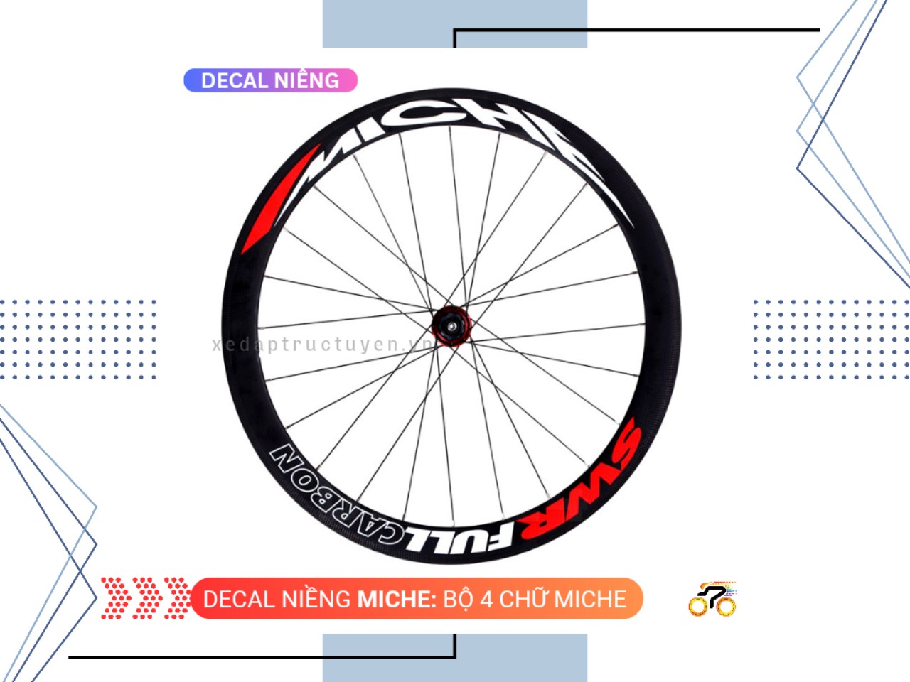 DECAL BÁNH XE - MICHE SWR FULL CARBON (1 BỘ 2 CHỮ MICHE 2 CHỮ SWR)