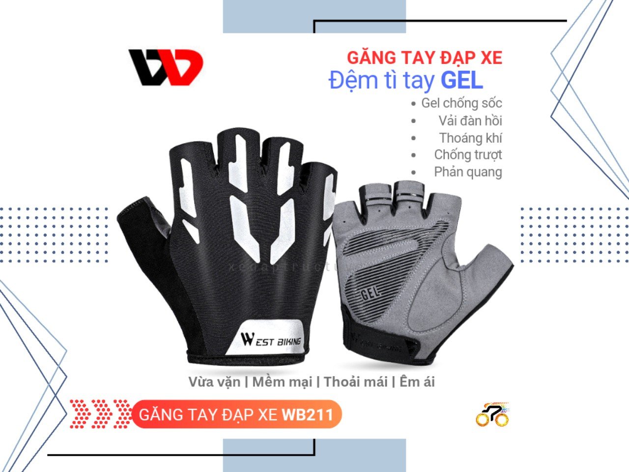 GĂNG TAY - WEST BIKING WB211 - GEL - PHẢN QUANG - SIZE XL