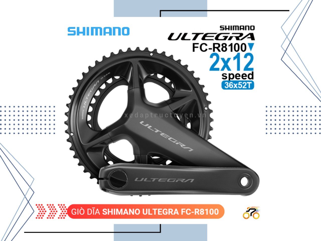 GIÒ DĨA XE ĐẠP ROAD - SHIMANO ULTEGRA R8100 - 36-52T - NHÔM (KHÔNG KÈM CỐT RỖNG)