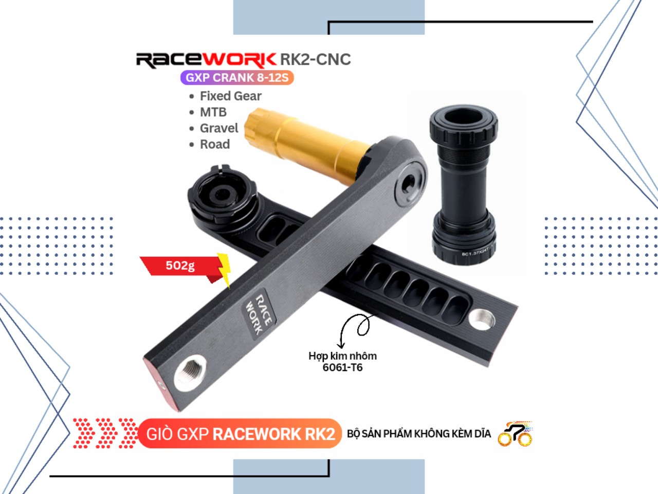 GIÒ KHÔNG DĨA GXP - RACEWORK RK2 - CNC GXP (KÈM TRỤC RỖNG)