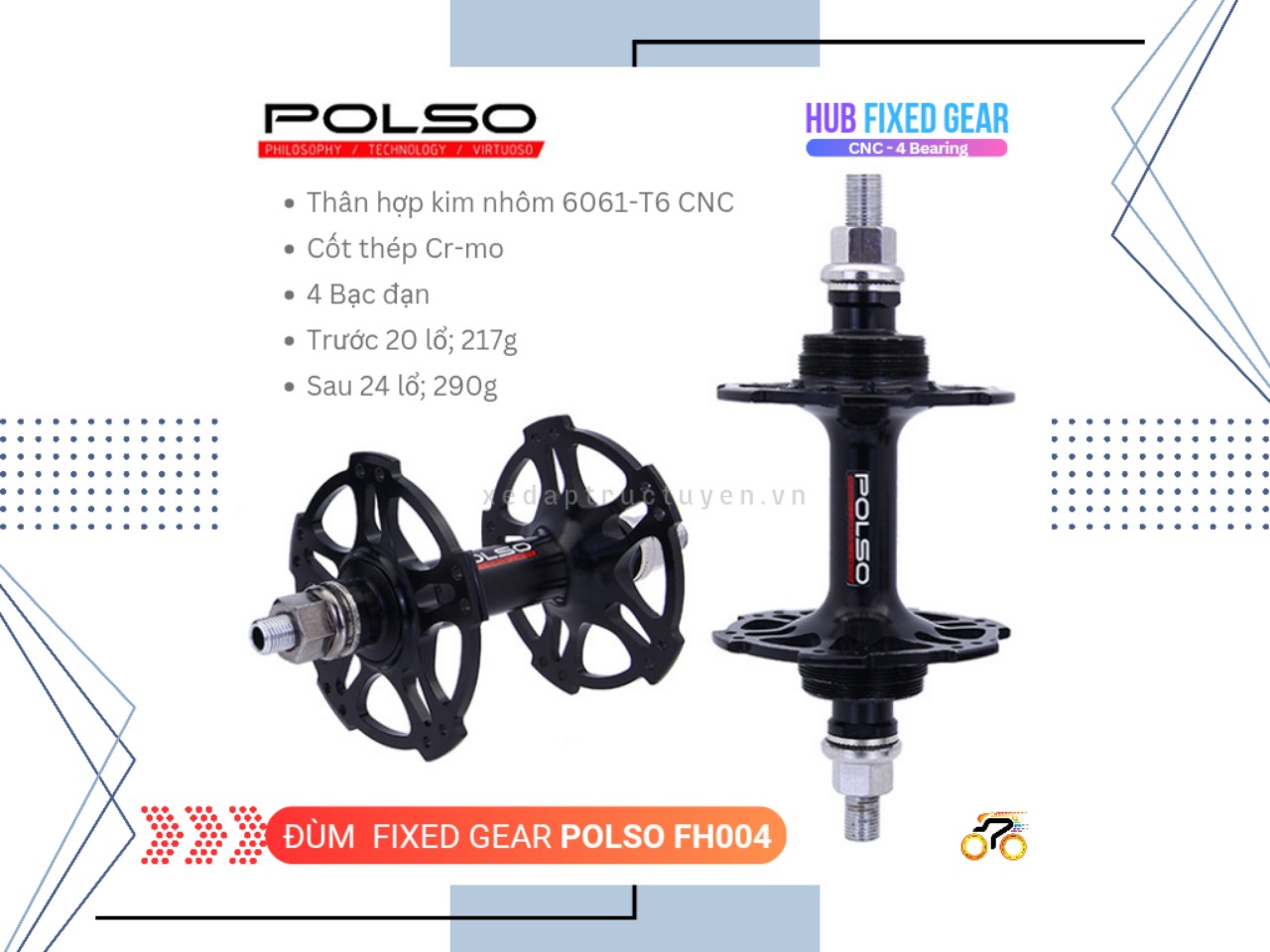 ĐÙM XE ĐẠP - HUB POLSO FH004 - FIXED GEAR - BẠC ĐẠN - 20/24L