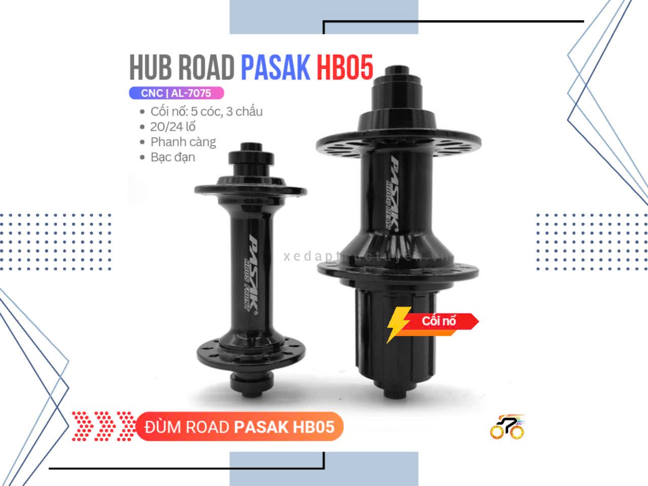 ĐÙM XE ĐẠP - HUB PASAK HB05 - ROAD - CỐI HG (NỔ TO) - 6 CÓC - BẠC ĐẠN - THẮNG ĐĨA - LÍP THẢ - 32L (CẶP)