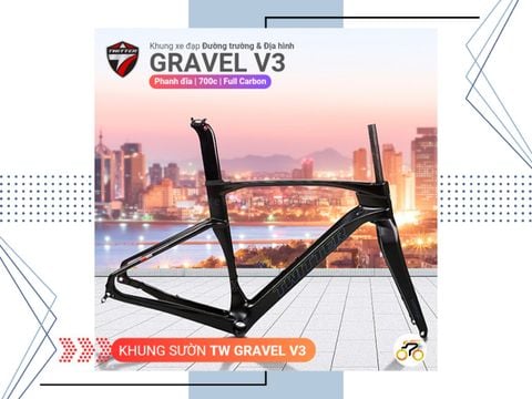 KHUNG SƯỜN XE ĐẠP ROAD 700c - TWITTER GRAVEL V3 - THẮNG ĐĨA - CARBON (KÈM CỐT YÊN, CHÉN CỔ)