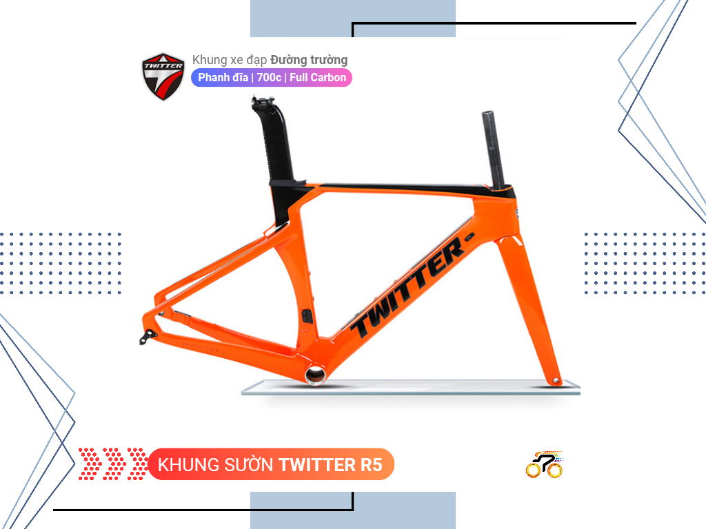 KHUNG SƯỜN XE ĐẠP ROAD 700c - TWITTER R5 - THẮNG ĐĨA - CARBON (KÈM CỐT YÊN, CHÉN CỔ)