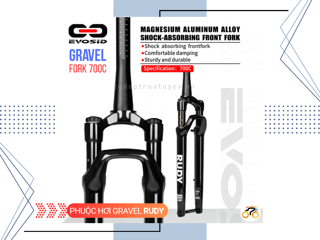 PHUỘC XE ĐẠP GRAVEL 700c - RUDY 2024 - HƠI - THẮNG ĐĨA