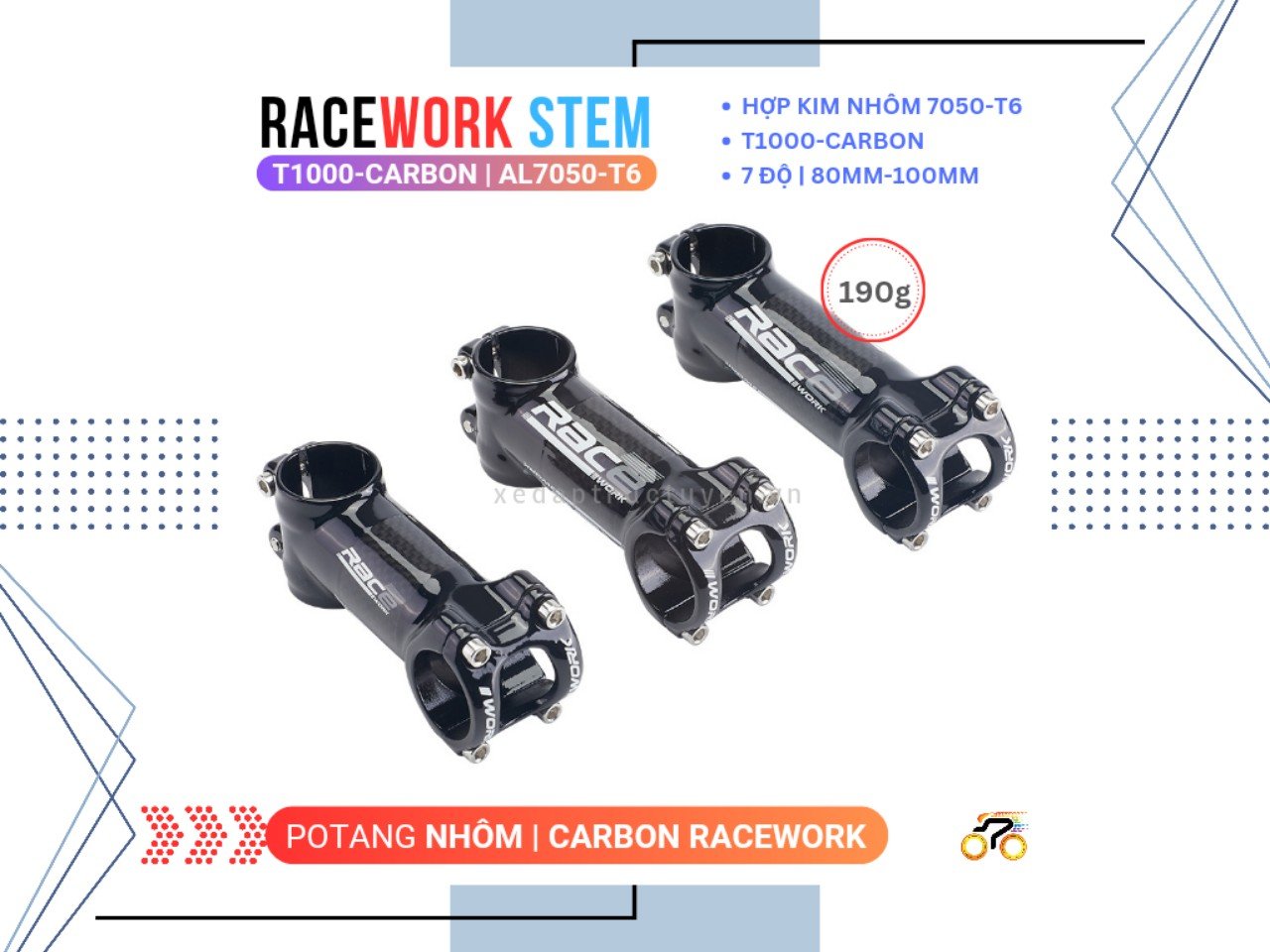 PÔ TĂNG XE ĐẠP - VỎ CARBON RACEWORK - 31.8mm x 80mm - 140g