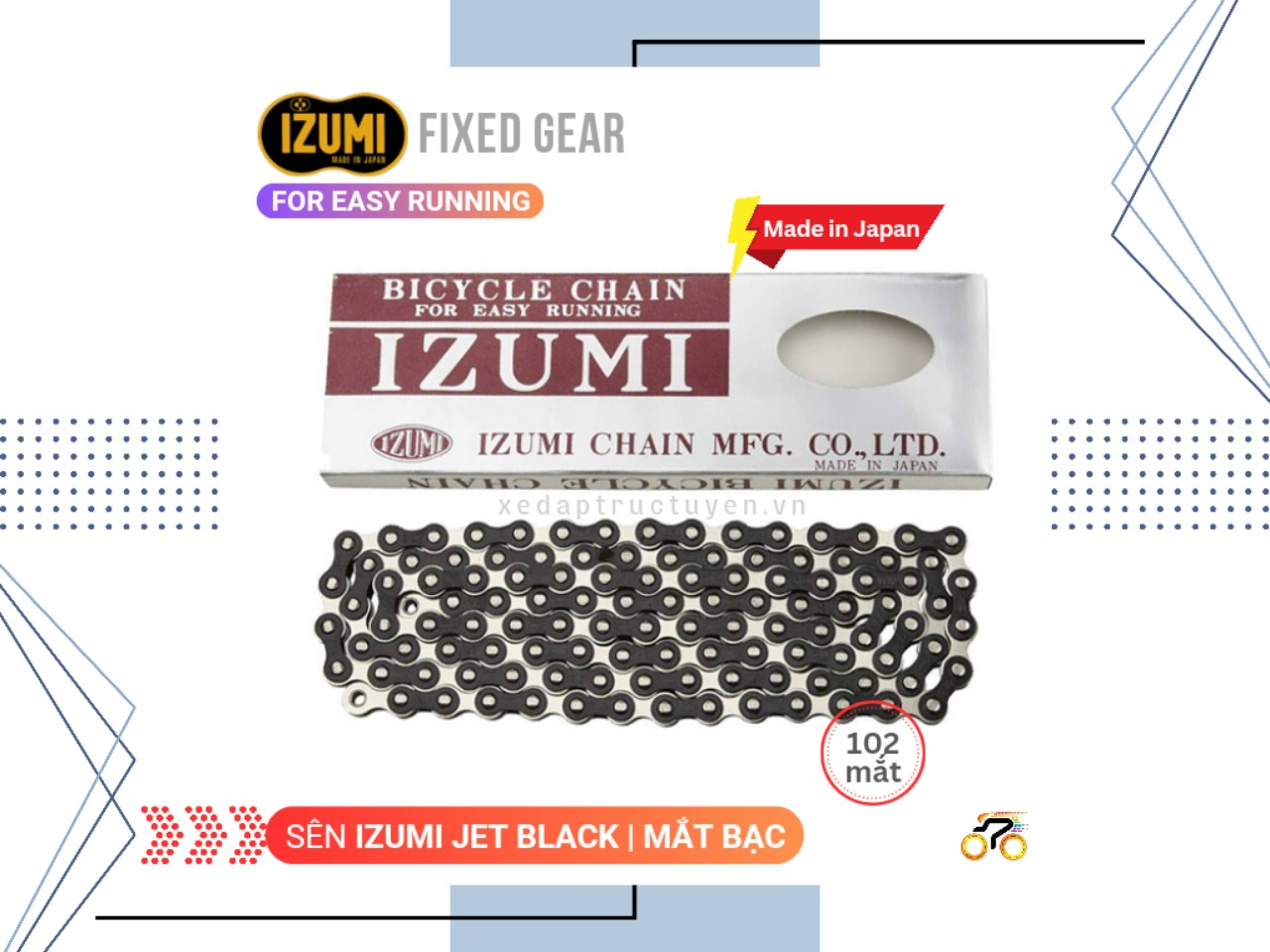 SÊN XE ĐẠP - FIXED GEAR - IZUMI JET BLACK MẮT BẠC (1 TỐC ĐỘ)