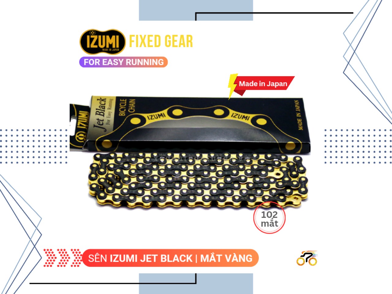 SÊN XE ĐẠP - FIXED GEAR - IZUMI JET BLACK MẮT VÀNG (1 TỐC ĐỘ)