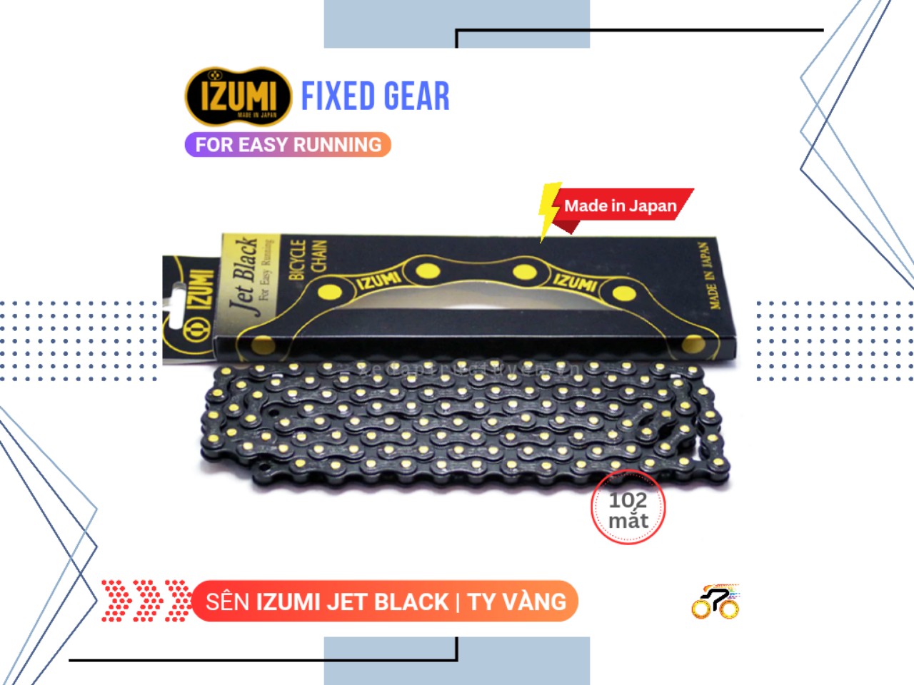 SÊN XE ĐẠP - FIXED GEAR - IZUMI JET BLACK TY VÀNG (1 TỐC ĐỘ)