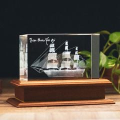 Khối Pha Lê 3D Thuận Buồm Xuôi Gió VIP Đế Gỗ Led