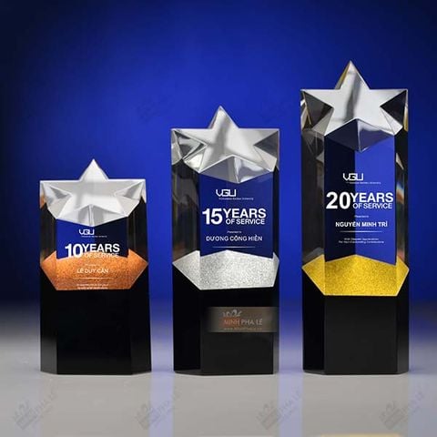 Cúp vinh danh pha lê ngôi sao vàng bạc đồng CB018 (3 size)
