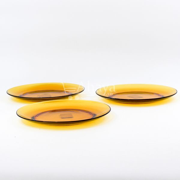 Dĩa thủy tinh Duralex Amber 23.5cm  cạn lòng màu hổ phách - Sản xuất tại Pháp
