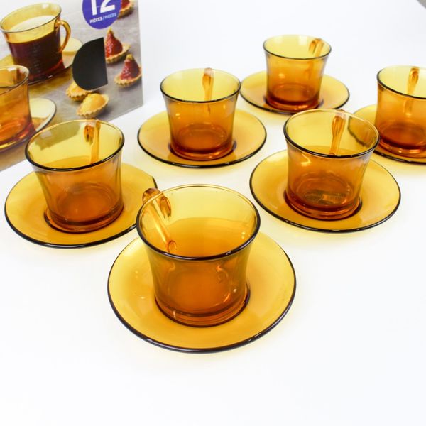 Bộ 6 tách dĩa thủy tinh Duralex Lys Amber 180ml màu hổ phách