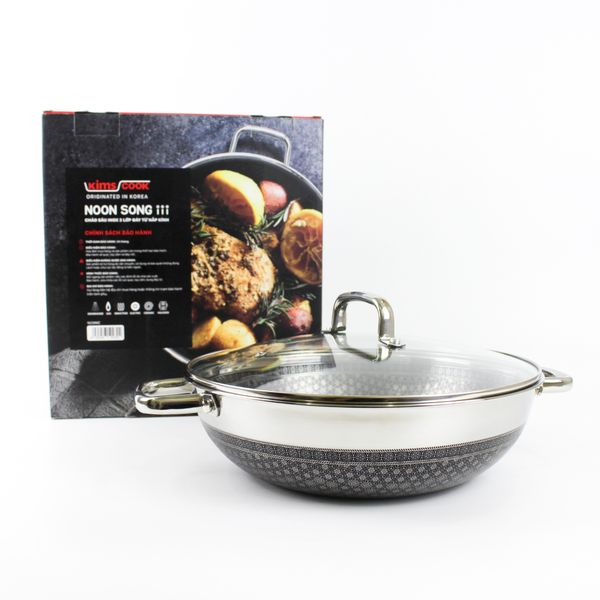 Chảo 2 quai inox sâu lòng Kims Cook  Blackcube 30cm - Hàn Quốc