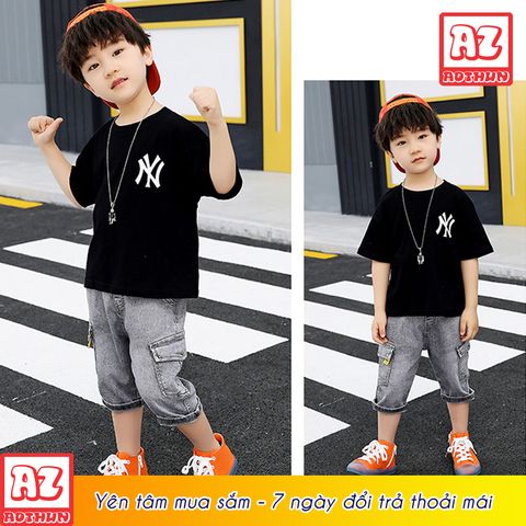  Áo thun trẻ em màu đen in logo NY đẹp - Cotton Thái M2491 