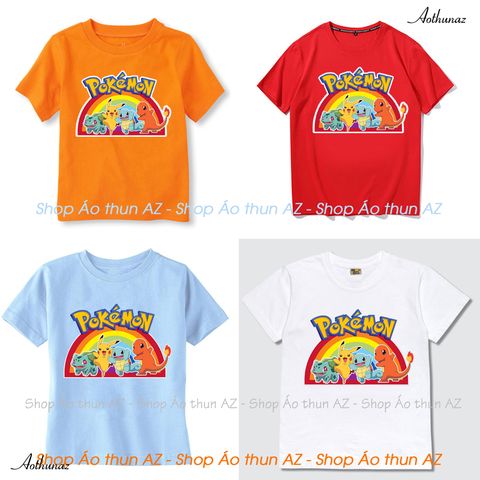  Áo thun trẻ em in hình Pokemon nhiều màu - Cotton Thái M2495 