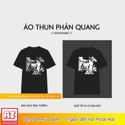  Áo thun One Piece màu đen in hình Zoro phản quang - Mẫu mới M2601 