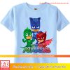 Áo thun trẻ em in hình Pj Mask màu trắng vàng xanh biển M2626