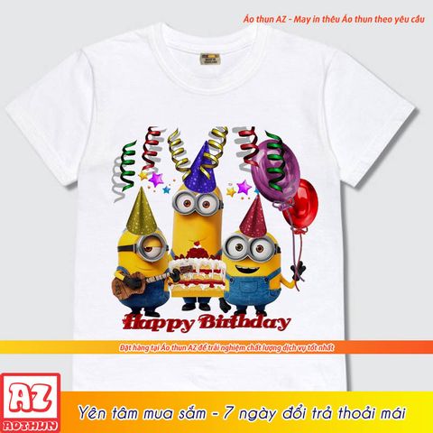  Áo thun trẻ em in hình Minion quà sinh nhật - 3 màu trắng vàng xanh M2635 