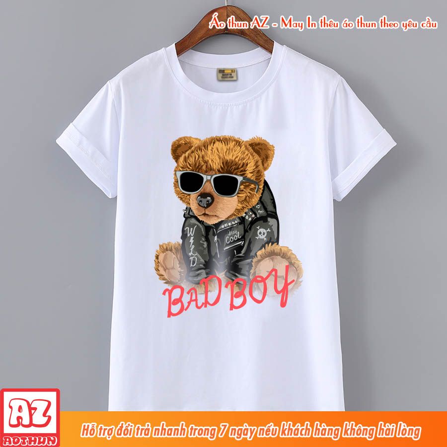 Áo thun nam in hình gấu Teddy Bad Boy - Vải cotton form rộng M2651