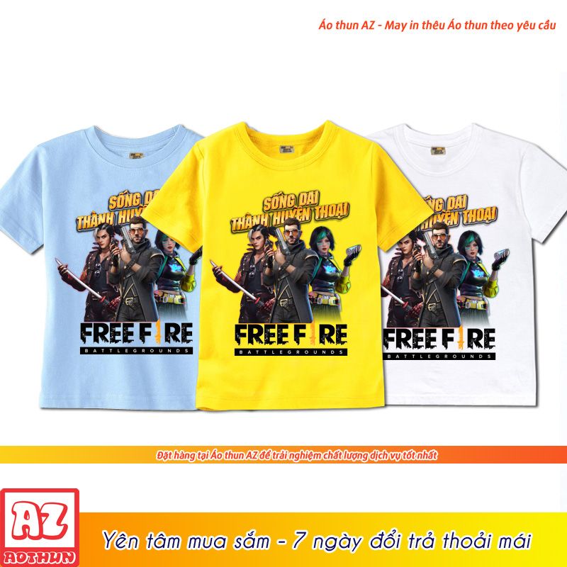 Áo thun Free Fire màu vàng trắng xanh biển Alok Hayato Steffie - Có size trẻ em M2653