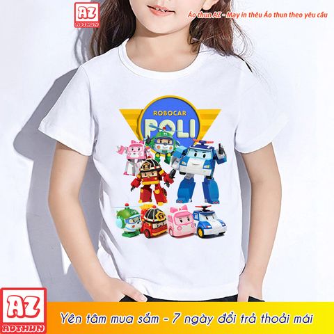  Áo thun hoạt hình trẻ em Robocar Poli Robot màu vàng xanh trắng M2663 