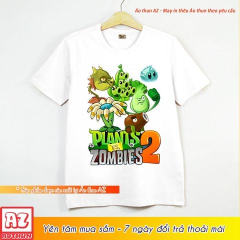  Áo thun Plants vs Zombies trẻ em màu trắng - Vải Cotton Thái M2716 