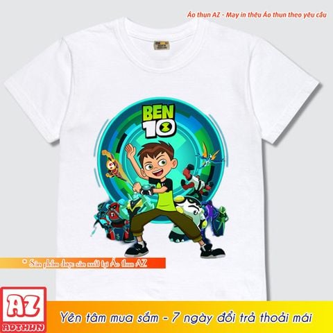  Áo thun game Ben 10 có size trẻ em - Màu trắng vàng xanh biển M2728 