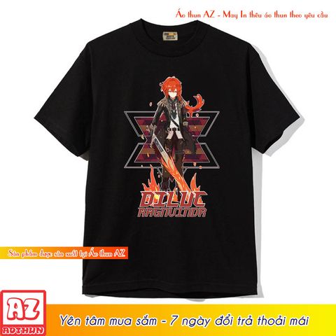  Áo thun game Genshin Impact Diluc màu đen trắng và cam - Form Unisex M2791 