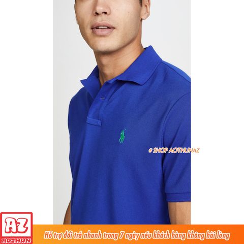  Áo thun Nam màu xanh bích cổ trụ polo logo thêu - Vải cá sấu cao cấp MT498 